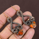 Natural Sea Sediment Jasper Gemstone Copper Wire Wrap Gift Earring 2.7 m6u33