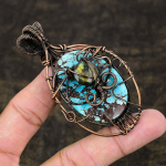 Natural Tibetan Turquoise,Labradorite Stone Copper Wire Wrap Pendant 3.27 f7a78