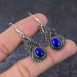 Natural Lapis Lazuli Gemstone Handmade 925 Sterling Silver Gift Earring 2 j8b49