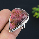 Natural Rhodonite Gemstone Handmade 925 Sterling Silver Gift Ring Size 8 a7h97