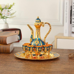 1 komplekt Vintage metallist T&uuml;rgi kohvipoti komplekt T&uuml;rgi teekomplekt 6 luksusliku kohvitassiga ja k&auml;sit&ouml;&ouml;teega alusega Teekann tee serveerimiseks Zamzam Kohvi Cappuccino beige