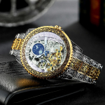 Moon Phase Tourbillon Skeleton Mehaanilised k&auml;ekellad Kulla graveeritud automaatne meeste k&auml;ekell Roostevabast terasest rihmaga helendav k&auml;ekell