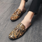 Suvised Meeste Nahast Vabaaja Kingad Leoparditr&uuml;kiga Meeste Muulad Tuhvlid Hingavad Meeste Sandaalid Libisevad Poolmokassiinid Zapatos Hombre 46 kuld