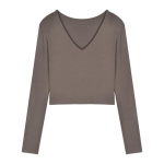 L&uuml;hike seksikas topp naistele &otilde;huke pikkade varrukatega T-s&auml;rk V-kaelusega paljastatud nabaga Korean Solid Basic Harajuku Y2k Crop Top M