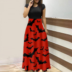 Naiste mood Halloweeni printiga &uuml;mara kaelusega l&uuml;hikeste varrukatega maksikleit L