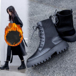 S&uuml;gis Saapad Naiste Kingad Luksusbr&auml;nd Naiste Saapad Mood &Uuml;mar PU Pahkluusaapad Talv Elastik Mustad Saapad Mugavad Saapad 36