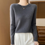 Naiste &uuml;mara kaelusega kampsun Qinghe ka&scaron;miir 30% ka&scaron;miir 70% vill naiste s&uuml;gistalvine ka&scaron;miir pullover pehme ja soe XXL tumehall v&auml;rv