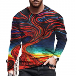 Mood kevadine ja s&uuml;gisene 3D digitaalprintimine Meeste avara kaelusega pikkade varrukatega T-s&auml;rk Vabaaja rokimustriga Naljakad T-s&auml;rgid Topid S