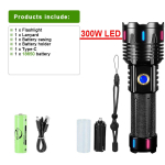 2000000LM &uuml;liv&otilde;imas taskulamp 300 W &uuml;lihele &uuml;lipika ulatusega v&auml;lklamp Veekindel laetav k&auml;silamp v&auml;limatkalatern a 18650 battery must