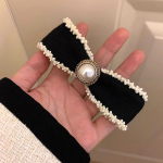 Pearl Bow juuksen&otilde;el Prantsuse elegantne hobusesaba klamber Kevadklamber armas t&uuml;druku juuksen&otilde;el Naine tukk k&uuml;ljeklambriga peakate juukseklambriga peakate