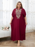 EDOLYNSA Tikitud punane Kaftani naiste moekas r&uuml;&uuml; Boho V-kaelusega Batwing Sleeve Beach Maxi kleit puhkuse hubane maja r&uuml;&uuml; One Size punane
