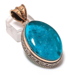 Natural Neon Blue Apatite Gemstone Handmade Copper Jewelry Pendant 2.17 q8o24