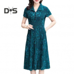 Naiste pikk kleit kevad s&uuml;gis V kaelus rev&auml;&auml;rkrae Lilledega tr&uuml;kitud l&uuml;hikeste varrukatega Line keskealine naiste p&otilde;lvedeni vabaaja midi kleit L punane