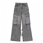 &Scaron;ikk Denim Streetwear Naiste Sirge S&auml;&auml;rega P&uuml;ksid Mood Taskutega Y2K V&uuml;rtsikas Lahe T&uuml;druk Lahtised Sportlikud Lukuga Cargop&uuml;ksid L hall v&auml;rv