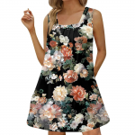 Naiste mood vabaaja ruudukujuline kaelusega varrukateta kleit, plisseeritud kleit, tr&uuml;kitud rannakleidid XXXL roosa