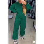 Naiste komplekt t&auml;iskere kuumade teemantitega vabaaja &uuml;mara kaelusega pikkade varrukatega dressipluus n&ouml;&ouml;riga jalgadega XL roheline