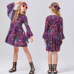 Laste hipi kost&uuml;&uuml;m 70ndatel 60ndatel Vintage diskokost&uuml;&uuml;m Kleidid T&uuml;drukute Halloweeni karnevalifestival Peol Lava kandmine Pear&auml;ti komplekt 140