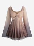 Rosegal Plus Size Ruched Ombre Mesh Ruffles &Otilde;la Flare Varrukad Top L beež