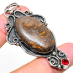 Natural Boulder Opal, Garnet Gemstone 925 Sterling Silver Pendant 2.76 t2c70