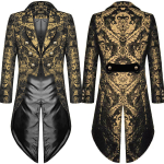 Moodne Meeste gooti Steampunk frakkjakk Must brokaatdamask Pulmad XXL kuld