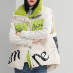 Sulevest jakk Naiste s&uuml;gistalvine lapitehnika kirjatr&uuml;kiga aluskrae valge pardi sulevest jakk Daami &uuml;ler&otilde;ivad, p&uuml;ksid S