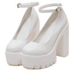 Naiste pumbad Mary Janes 14cm paksu kontsaga platvormiga naiste kingad Seksikad mustad valged pahkluu rihmaga pluss suuruses 43 peokingad 36 valge