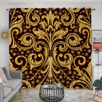 2 tk Euroopa kuldsed retroelemendid kardinad, dekoratiivsed aknakatted, aknakatted magamistoa elutoa sisekujunduseks 150W166H(CM)59x65in&Grommet Top