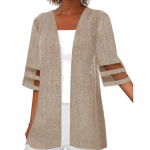 Mantel suvine lahtine kardigan Bohemian v&otilde;rguga lapiline naiste lahtise &otilde;mblusega &otilde;huke vabaaja pits, poolvarrukas, keskmine pikk mantel 3XL khaki