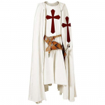 Meeste keskaegne r&uuml;&uuml;tli ristis&otilde;dija templiriist halloweeni kost&uuml;&uuml;m kapuutsiga kuubiga r&uuml;&uuml; Cosplay Renaissance S-6XL S valge