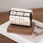 Rotary Perpetual Desk Calendar Desktop Artwork Puidust Wheeling Office School tumepruun v&auml;rv