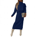 Naiste Mood Vabaaja &Uuml;hev&auml;rviline K&otilde;rge Kaelusega Kootud M&auml;hkimisega Puuseseelik Kaheosaline Komplekt L sinine