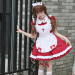 Lolita kleit armas roosa volangidega neiu riietus jaapani t&uuml;druku cosplay seksikas kost&uuml;&uuml;m igap&auml;evane p&otilde;ll vormi seeliku komplekt Kawaii kleit S punane