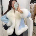 Talvine parkmantel Naiste kunstkarusnahast jope Suur krae, soe v&auml;lisriietus L