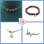 Pierres et Min&eacute;raux. Parure bijoux Bracelet Collier 4 Perles L&eacute;pidolite 8 mm. Chaine en Taille personnalisable. pruun