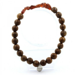 Pierres et Min&eacute;raux. Bracelet Grenat Spessartite du Mozambique + Perles bois 8 mm. Fabriqu&eacute; en France.