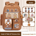Kapibaara Koolikott: Suure Mahutavusega, Kerge Seljakott 1.-6. klassile, Ideaalne Poistele ja T&uuml;drukutele Large + 3 cards + badge + ornament + pencil case pruun