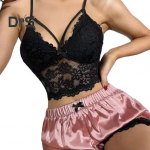 2 tk/komplekt Naiste pidžaamakomplekt &Otilde;&otilde;nes pits V-kaelus Seljatu Varrukateta L&uuml;hike topp K&otilde;rge v&ouml;&ouml;kohaga satiinist l&uuml;hikesed p&uuml;ksid Kodu Puhkus Yst&auml;v&auml;np&auml;ev Aastap&auml;ev S must