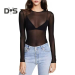 Naiste T-s&auml;rk &Uuml;markaelusega pikkade varrukatega Slim Fit Pullover Topid L&auml;bipaistvad v&otilde;rkl&otilde;ngast alumised topid igap&auml;evaseks kandmiseks XL must