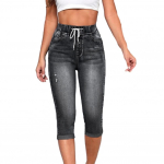 2025 K&otilde;rge V&ouml;&ouml;kohaga Naiste Teksap&uuml;ksid Leggings Vintage Elastne K&otilde;rge V&ouml;&ouml;kohaga N&ouml;&ouml;riga Taskutega Denim P&uuml;ksid S&auml;&auml;reni Teksad Slim Fit Capri P&uuml;ksid S must