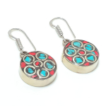 Tibetan Turquoise, Coral Handmade 925 Sterling Silver Jewelry Earring 1.50 u4w95