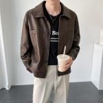 Meeste trendikas Korea retro nahkjakk - S&uuml;gisene rev&auml;&auml;riga stiil 2XL black