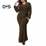 Suurusega naiste &otilde;htukleit V-kaelusega pikkade varrukatega k&otilde;rge v&ouml;&ouml;kohaga kitsas pikk kleit &uuml;hev&auml;rviline l&auml;ikiv merineitsi kleit XL