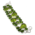 Natural Moldavite Quartz, Peridot 925 Sterling Silver Bracelet 7-8 k9u66