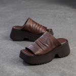 Johnature Retro Avatud Varba V&auml;litingimustes Platvormtossud Ehtne Nahk Mugavad K&otilde;rgust Suurendavad Naiste Kingad 35 kohv