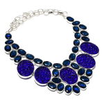 Blue Moldavite, Iolite Handmade 925 Sterling Silver Jewelry Necklace 18 t5c05