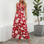 Naiste temperament Kaelusprint Bohemian Dress Holiday Beach Maxi Kleit L