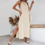 Naiste elegantne halter seljaosaga selgusevaba &uuml;hev&auml;rviline puhkuse rannakleit XL aprikoosi