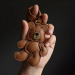 Original design teddy puppet bear leather keychain car key bag pendant bag charm handmade custom gift female 10 cm