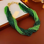 Prantsuse vintage m&auml;hitud riisihelmestega mitmekihiline kaelakee Moodne ja isikup&auml;rastatud kraekett Kerge luksuslik ja k&otilde;rge kvaliteediga kaelakee kaunistus roheline