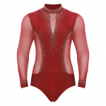 Meeste Ladina tantsus&auml;rgid Uus k&otilde;rge kaelusega pikkade varrukatega balleti tantsuleotard ballisaali tango rumba v&otilde;imlemise bodisuit tantsuriietus komplekt XXL punane